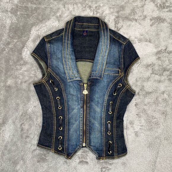 Dereon Blue Denim Vest with Zipper - Picture 1 of 10